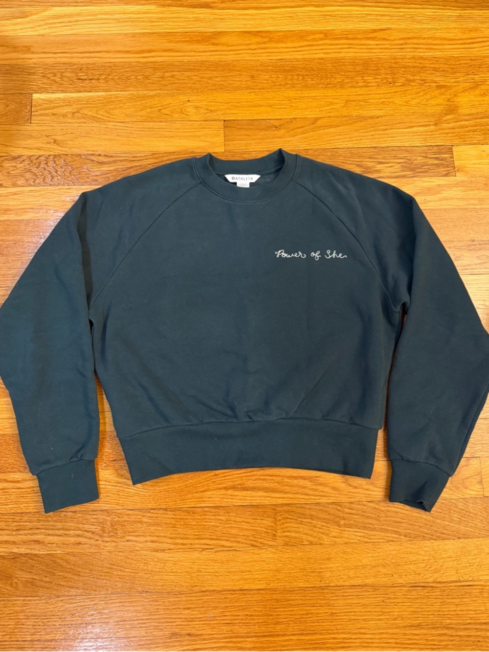 Athleta Power of She Embroidered Crew Sweatshirt in Dark Green/blue- Size XXS